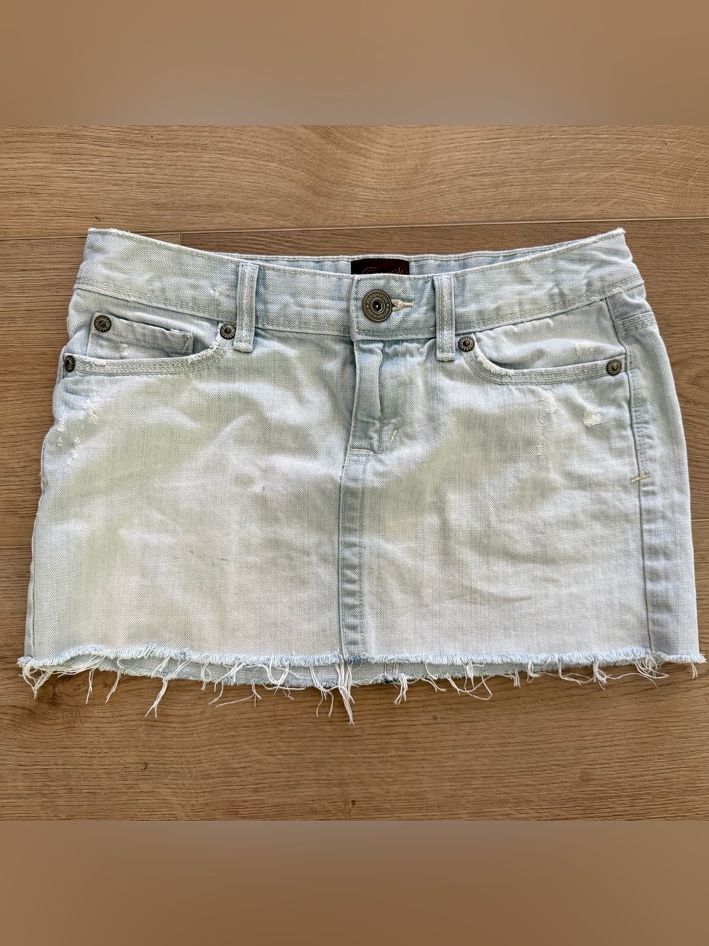 Aeropostale Y2K Distressed Denim Mini Skirt Juniors 5/6 30 Waist Light Wash